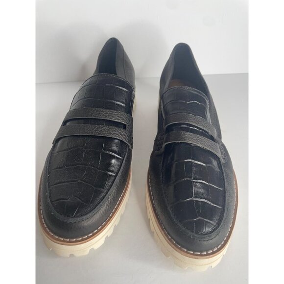 Dolce Vita Black Croc-Embossed Loafers with Cream Sole - Picture 2 of 8